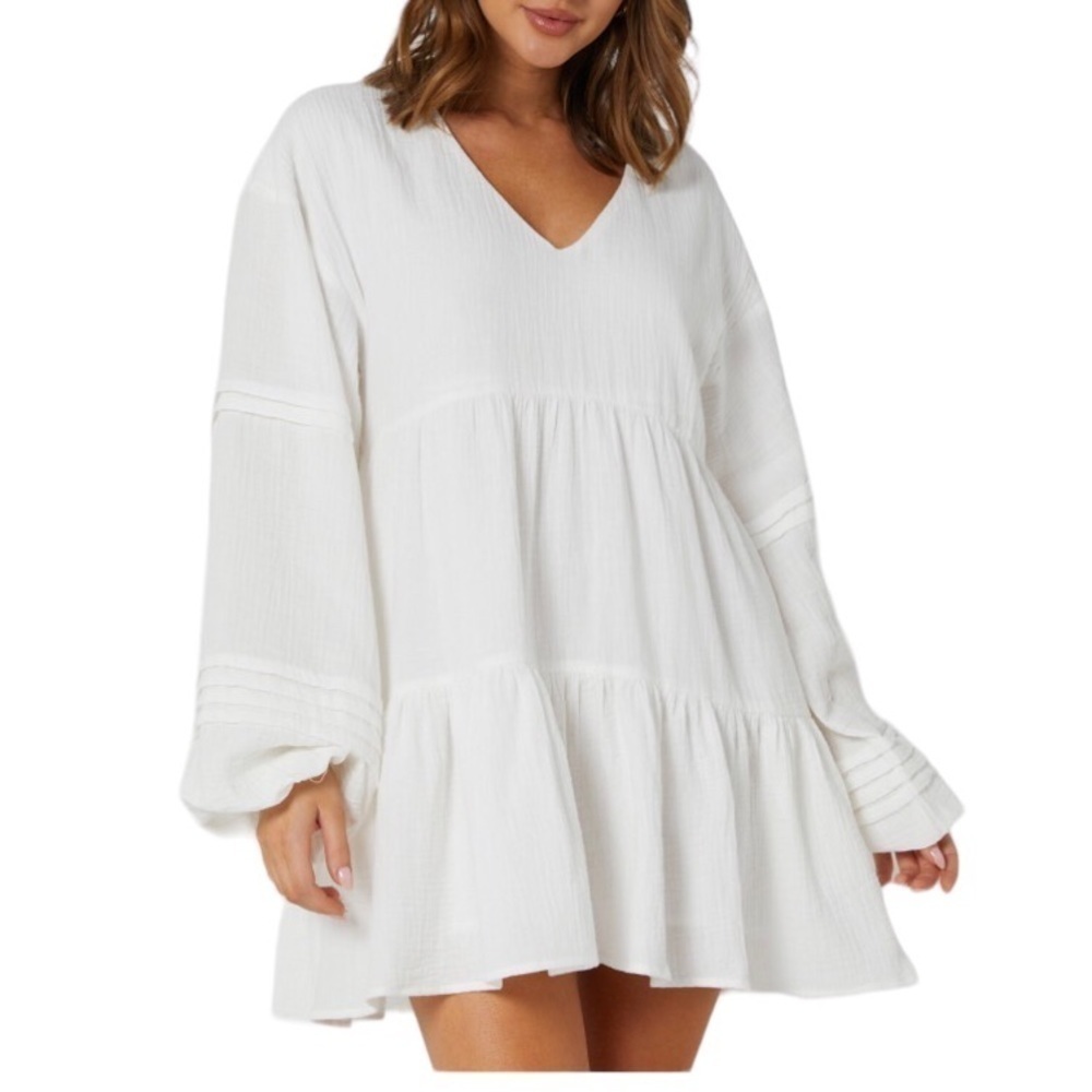 WHITE COTTON CHARLIE HOLIDAY MINI DRESS COVER UP (0950)